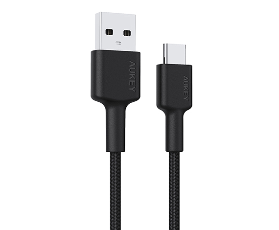 Aukey CB-CD30-BK Naylon Örgülü USB-A Type-C Şarj Kablosu 0.9M