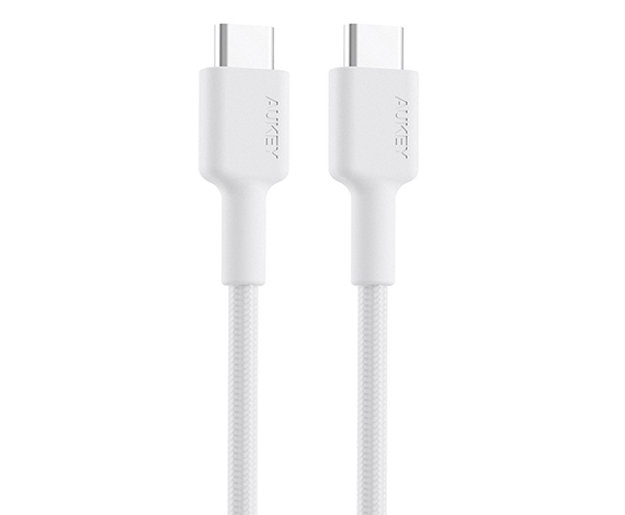 Aukey CB-CD45-WH PD Naylon Örgülü Type-C Type-C Şarj Kablosu 0.9M