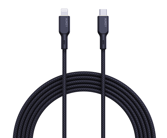 Aukey CB-NCL1-BK Naylon Örgülü 3A 480Mbps Type-C Lightning Kablosu 1.8M