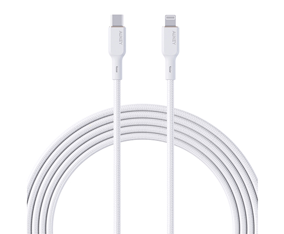 Aukey CB-NCL1-WH Naylon Örgülü 3A 480Mbps Type-C Lightning Kablosu 1.8M