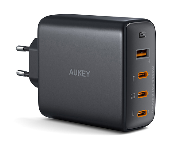 Aukey PA-B7S-BK 100W Dört Bağlantı Noktalı PD GaN Duvar Şarj Cihazı